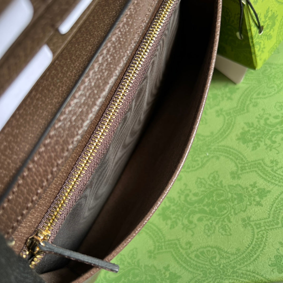 BOLSO MINI 19 OPHIDIA DE PIEL DE BECERRO MARRÓN Y LONA BEIGE