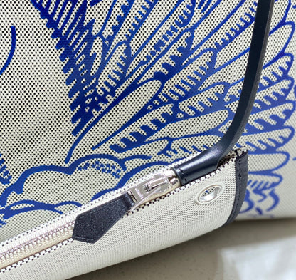 HM Pegase Pop Herbag Zip 31 Lona Azul Blanca Piel de Vaca Negra