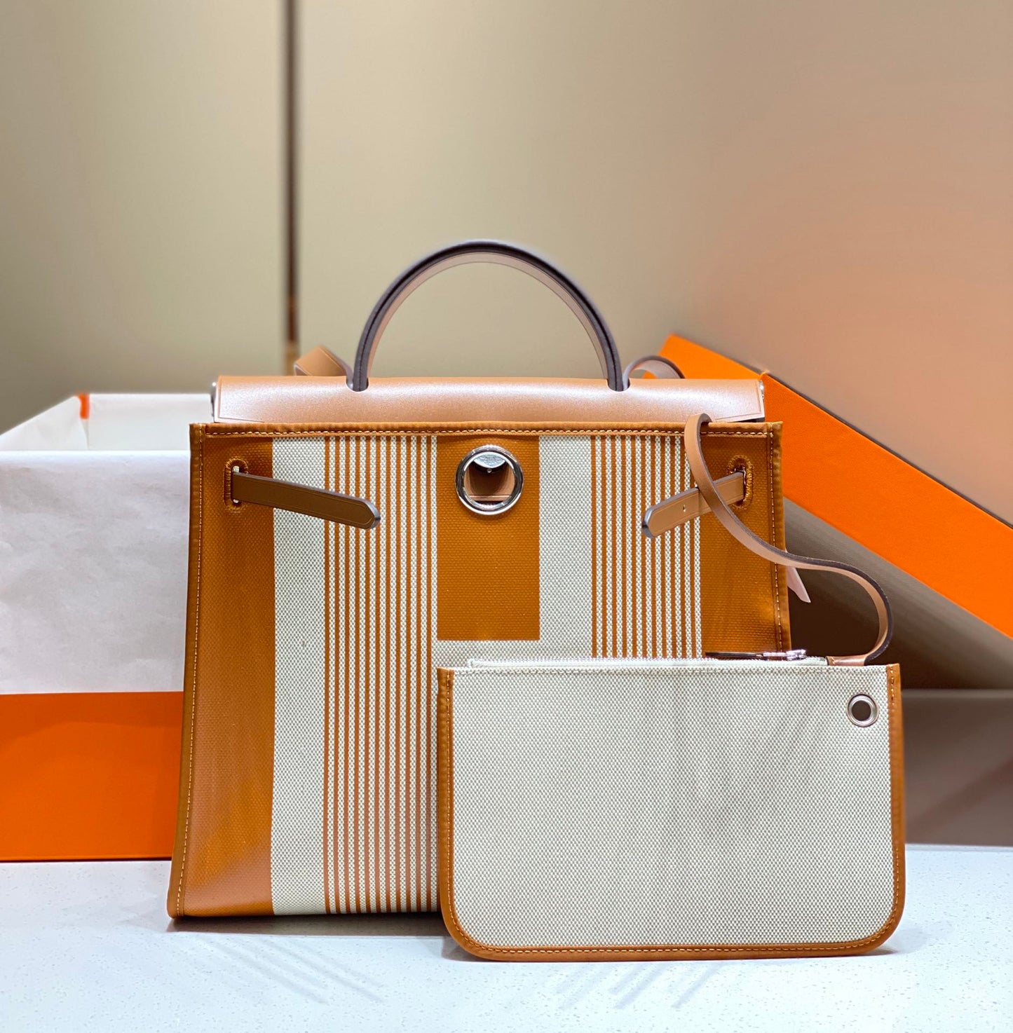 Herbag 31 Toile Lona Oro Blanco Piel Vaca Dorada