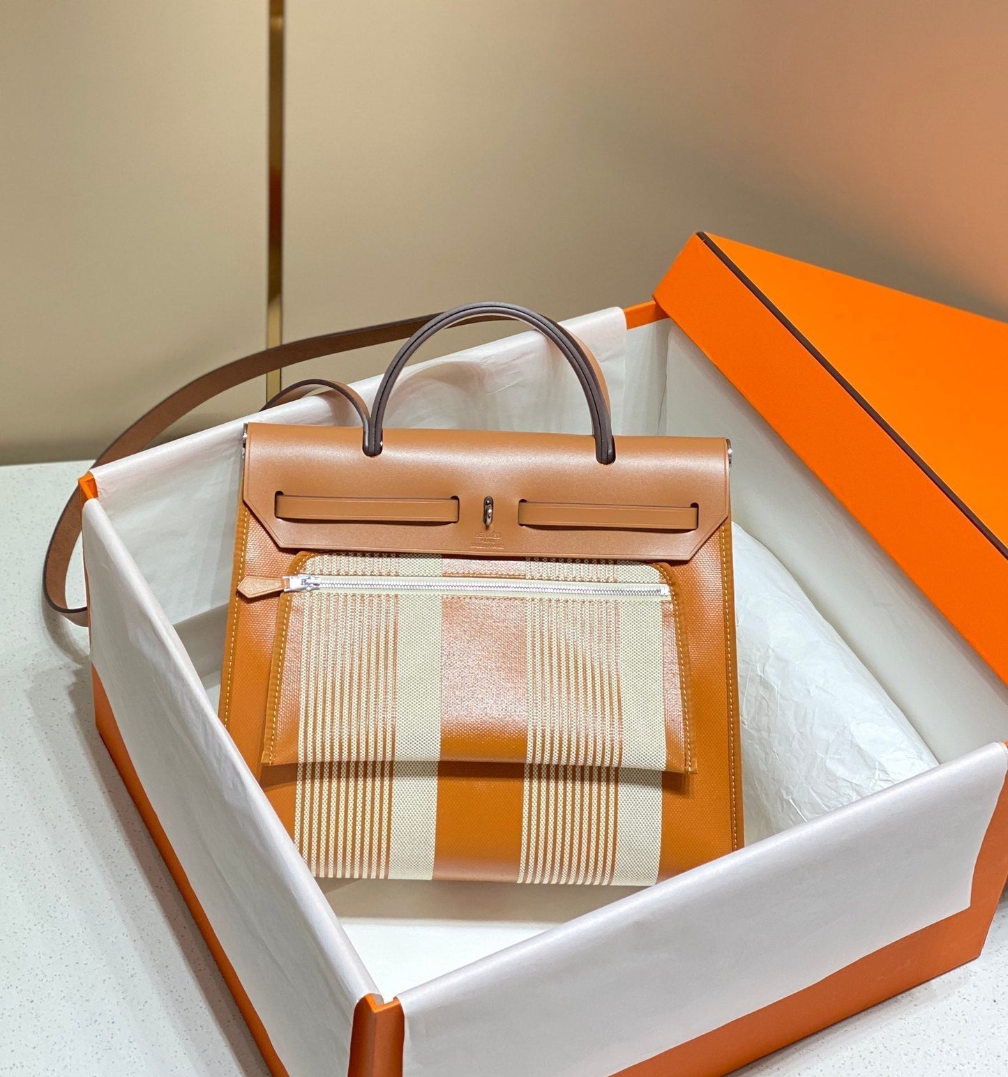 Herbag 31 Toile Lona Oro Blanco Piel Vaca Dorada