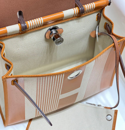 Herbag 31 Toile Lona Oro Blanco Piel Vaca Dorada