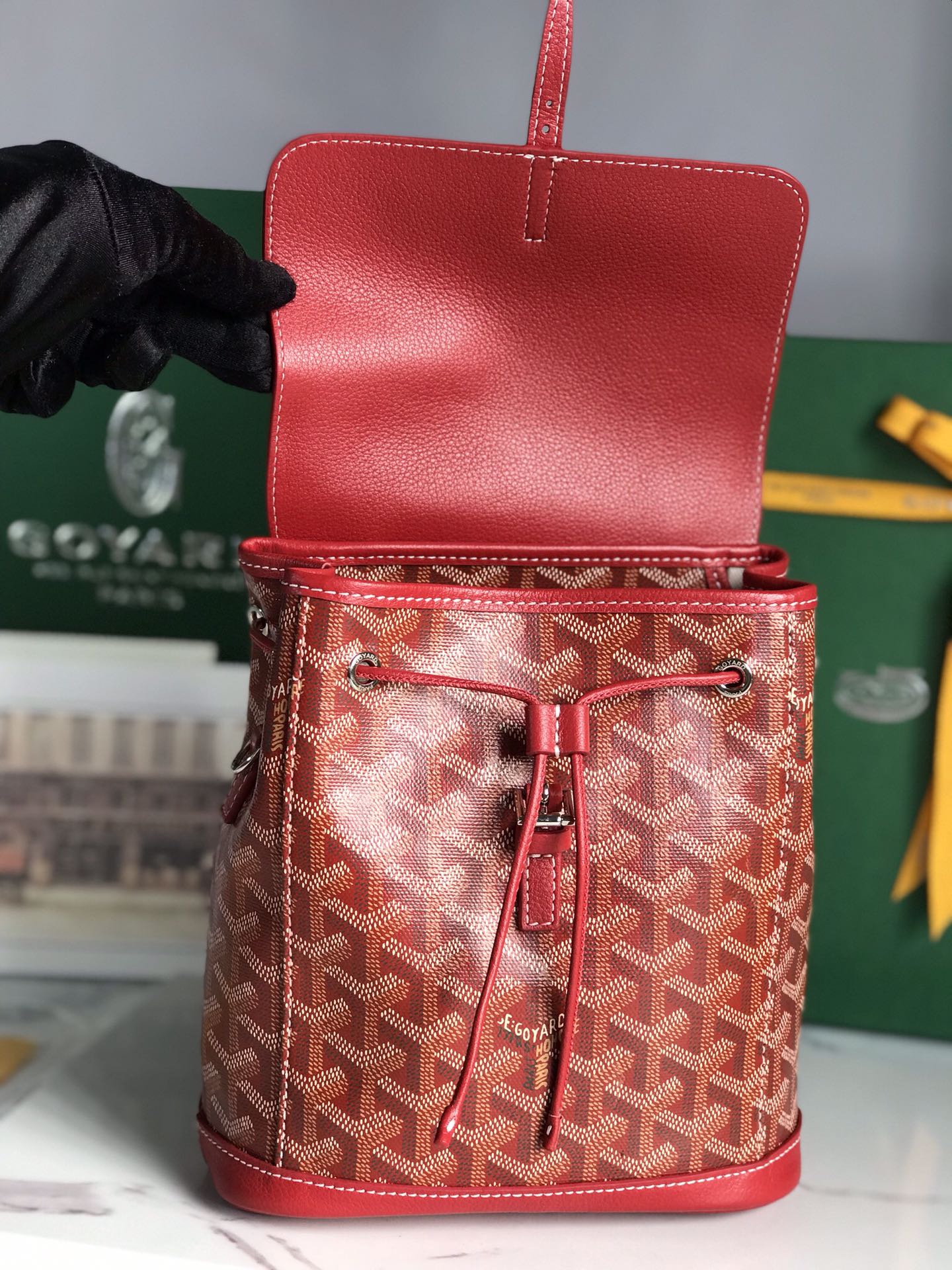 MOCHILA ALPIN MINI 21 EN PIEL DE CORDERO ROJA CLÁSICA Y LONA GOYARDINE