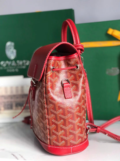 MOCHILA ALPIN MINI 21 EN PIEL DE CORDERO ROJA CLÁSICA Y LONA GOYARDINE