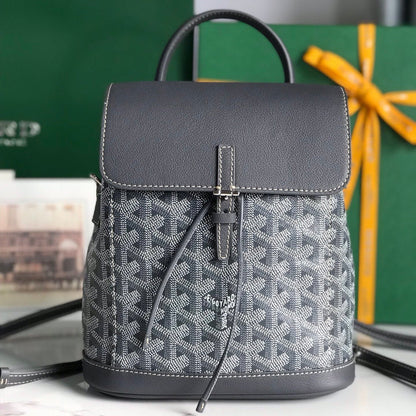 SAC À DOS ALPIN MINI 21 EN CUIR D'AGNEAU GRIS ET TOILE GOYARDINE