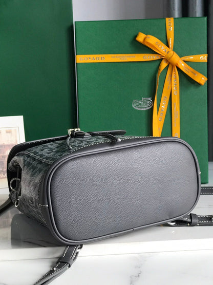 SAC À DOS ALPIN MINI 21 EN CUIR D'AGNEAU GRIS ET TOILE GOYARDINE