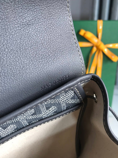 SAC À DOS ALPIN MINI 21 EN CUIR D'AGNEAU GRIS ET TOILE GOYARDINE