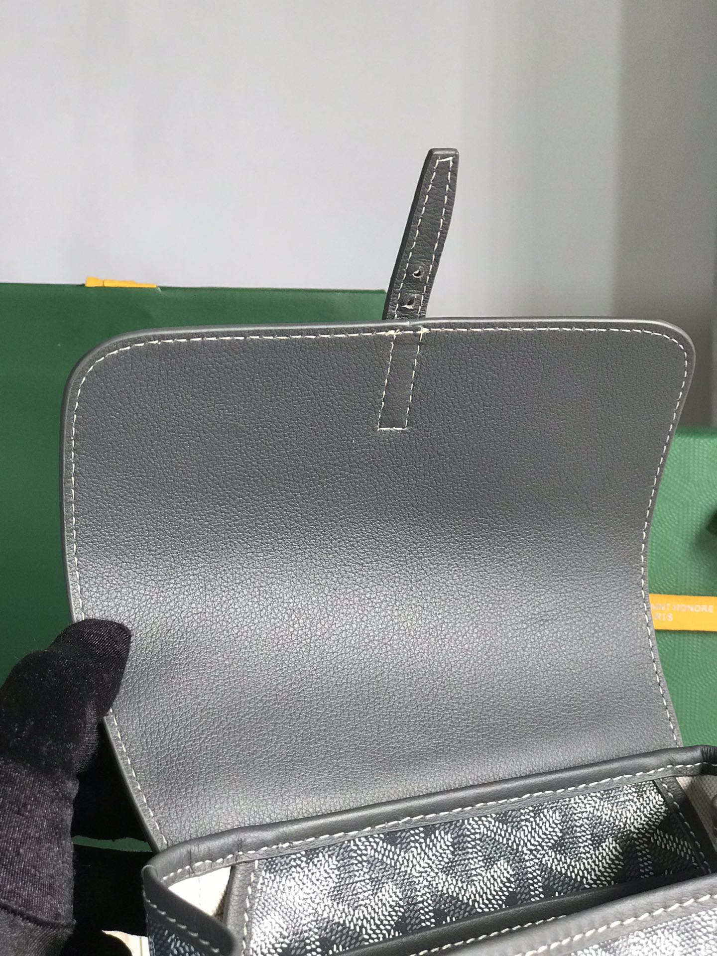 SAC À DOS ALPIN MINI 21 EN CUIR D'AGNEAU GRIS ET TOILE GOYARDINE