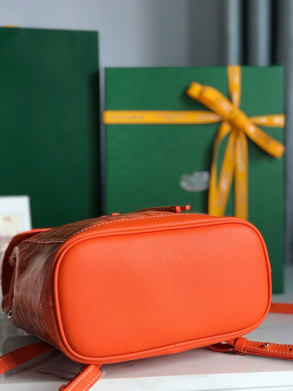 SAC À DOS ALPIN MINI 21 EN AGNEAU ORANGE ET TOILE GOYARDINE