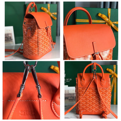 SAC À DOS ALPIN MINI 21 EN AGNEAU ORANGE ET TOILE GOYARDINE