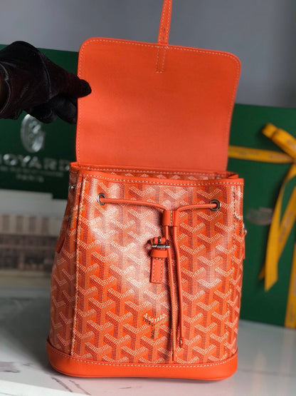 SAC À DOS ALPIN MINI 21 EN AGNEAU ORANGE ET TOILE GOYARDINE