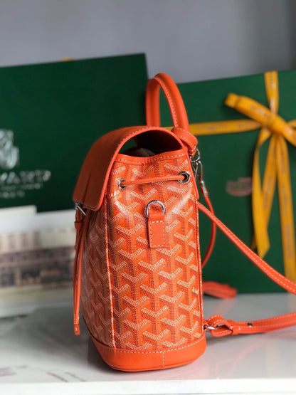 SAC À DOS ALPIN MINI 21 EN AGNEAU ORANGE ET TOILE GOYARDINE