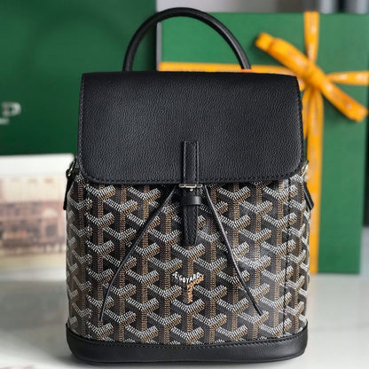 MOCHILA ALPIN MINI 21 EN PIEL DE CORDERO NEGRA Y LONA GOYARDINE