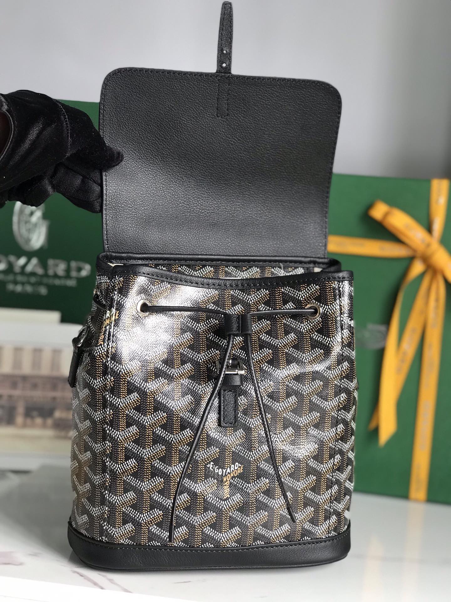 MOCHILA ALPIN MINI 21 EN PIEL DE CORDERO NEGRA Y LONA GOYARDINE