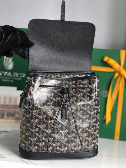MOCHILA ALPIN MINI 21 EN PIEL DE CORDERO NEGRA Y LONA GOYARDINE