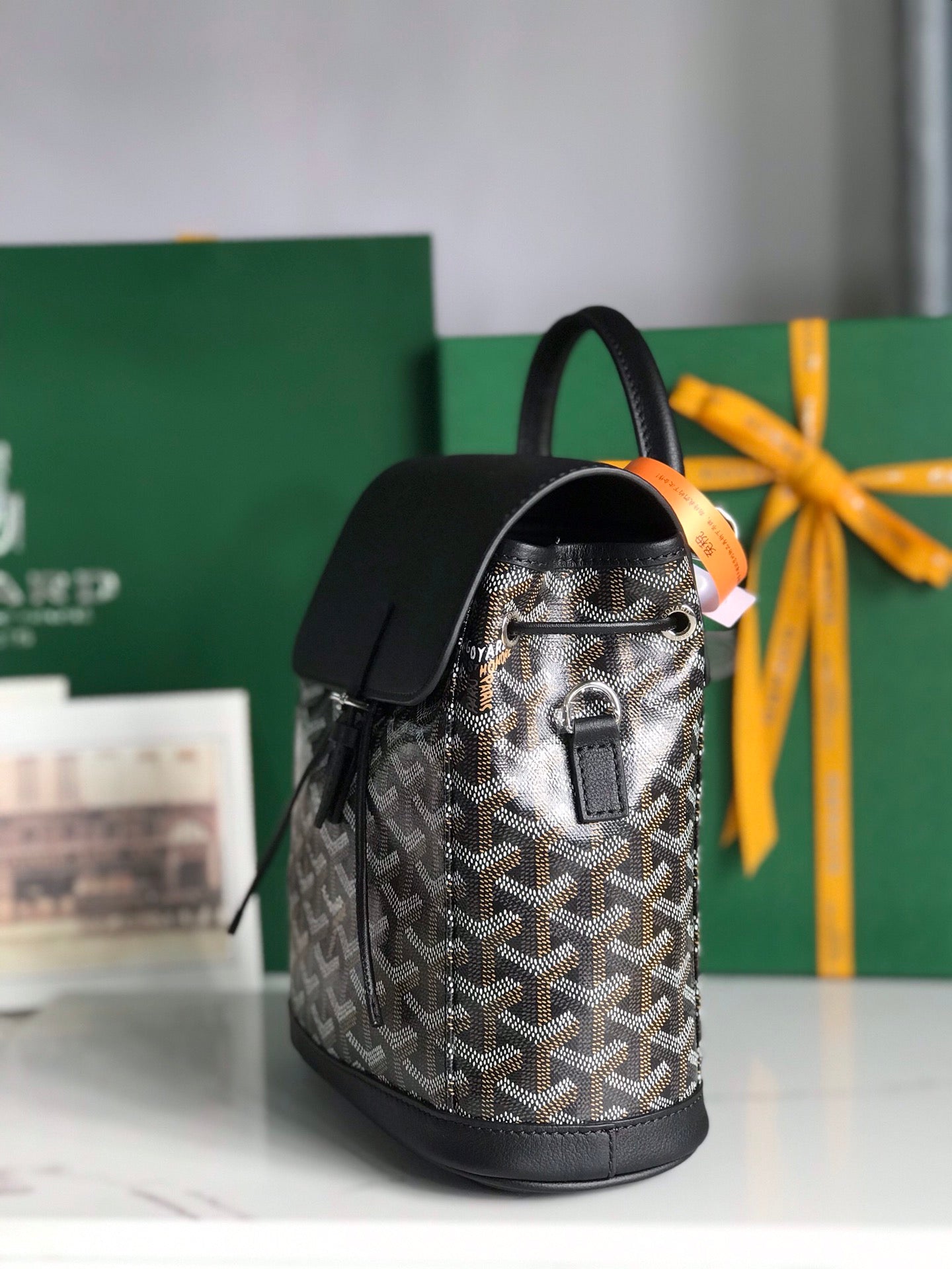 MOCHILA ALPIN MINI 21 EN PIEL DE CORDERO NEGRA Y LONA GOYARDINE