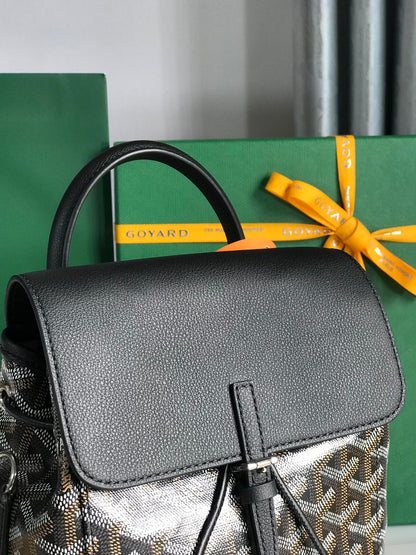 MOCHILA ALPIN MINI 21 EN PIEL DE CORDERO NEGRA Y LONA GOYARDINE