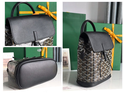 MOCHILA ALPIN MINI 21 EN PIEL DE CORDERO NEGRA Y LONA GOYARDINE