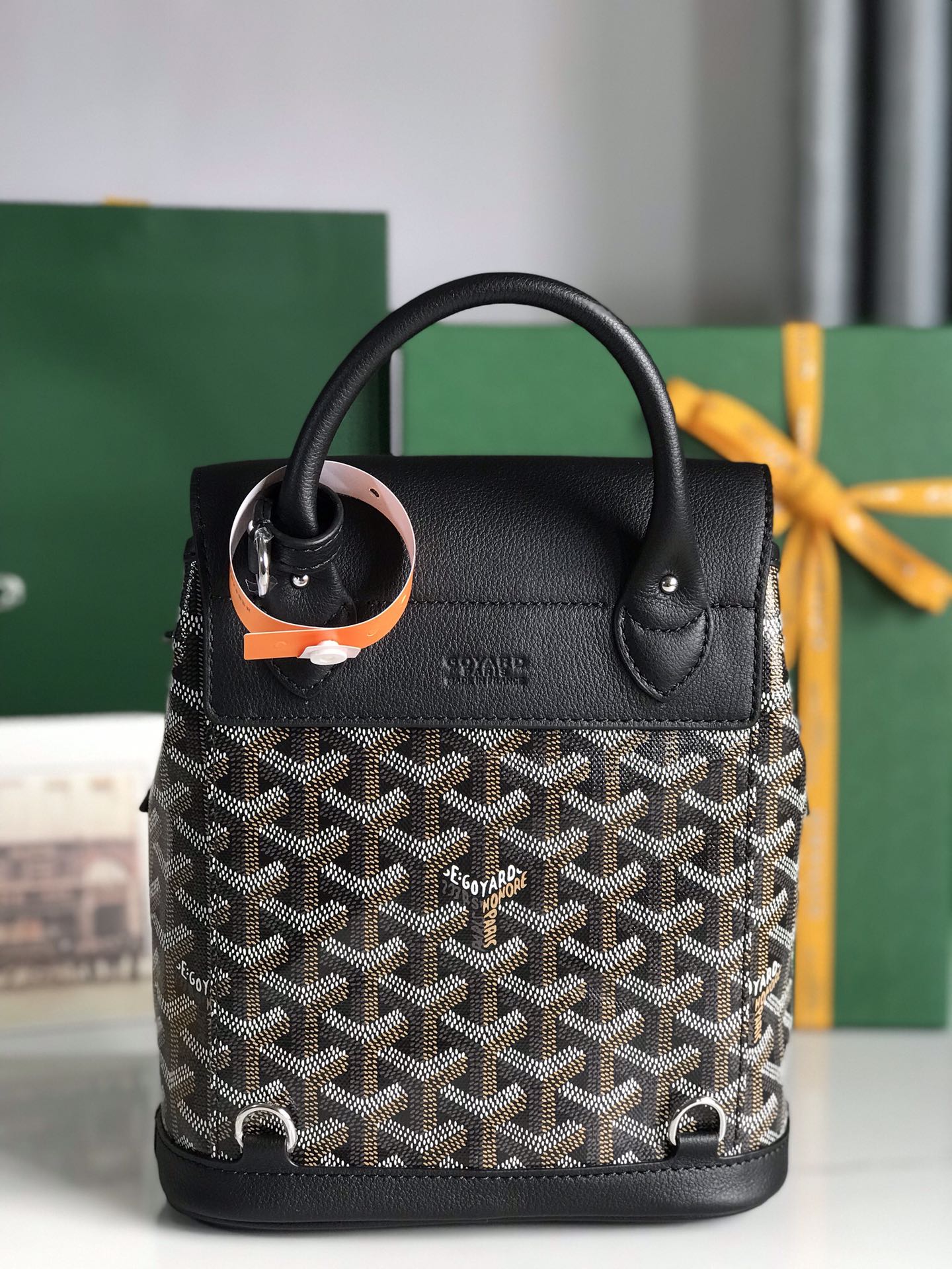 MOCHILA ALPIN MINI 21 EN PIEL DE CORDERO NEGRA Y LONA GOYARDINE