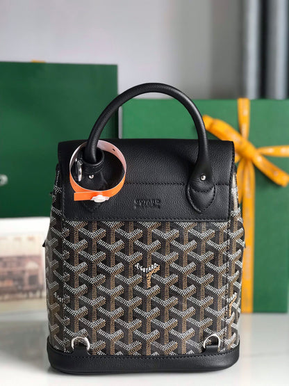 MOCHILA ALPIN MINI 21 EN PIEL DE CORDERO NEGRA Y LONA GOYARDINE