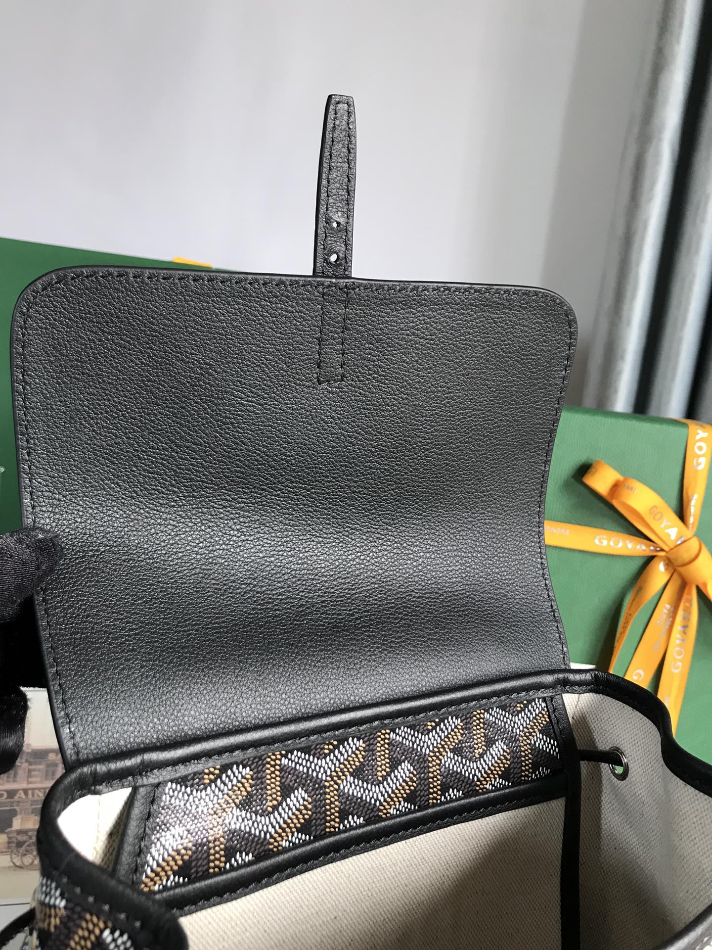 MOCHILA ALPIN MINI 21 EN PIEL DE CORDERO NEGRA Y LONA GOYARDINE