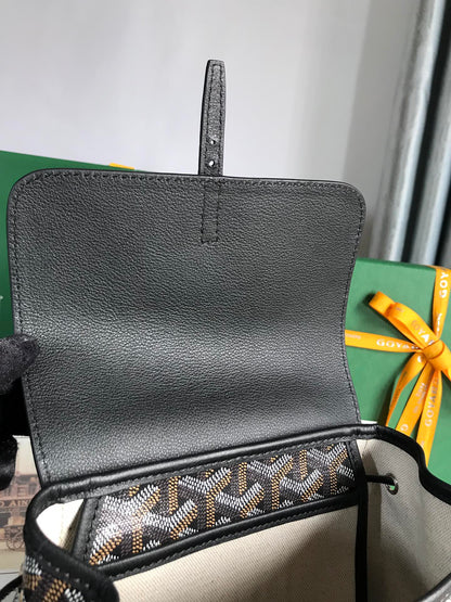 MOCHILA ALPIN MINI 21 EN PIEL DE CORDERO NEGRA Y LONA GOYARDINE