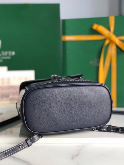 SAC À DOS ALPIN MINI 21 EN CUIR D'AGNEAU BLEU MARINE ET TOILE GOYARDINE