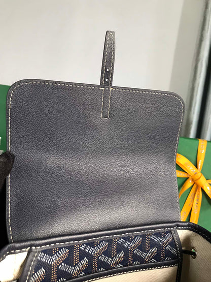 SAC À DOS ALPIN MINI 21 EN CUIR D'AGNEAU BLEU MARINE ET TOILE GOYARDINE