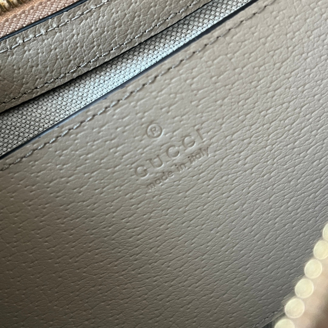 BOLSO DE HOMBRO PEQUEÑO OPHIDIA 25 EN LONA BLANCA Y PIEL DE CORDERO AVENA CON HERRAJES DORADOS
