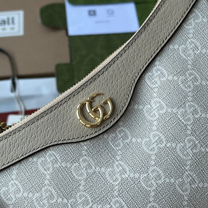 BOLSO DE HOMBRO PEQUEÑO OPHIDIA 25 EN LONA BLANCA Y PIEL DE CORDERO AVENA CON HERRAJES DORADOS