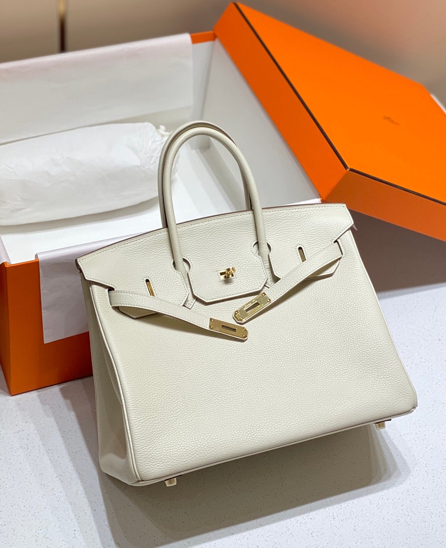 HM BIRKIN 35CM PIEL TOGO BLANCA HERRAJES DORADOS