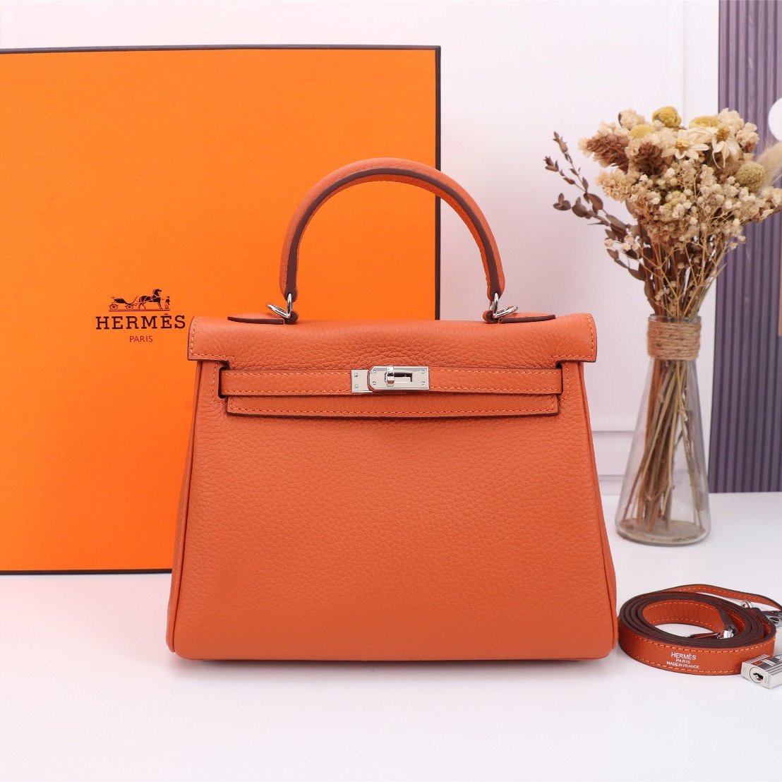 BOLSO HM KELLY 25 NARANJA TOGO HERRAMIENTAS PLATEADAS