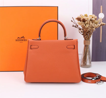 BOLSO HM KELLY 28 NARANJA TOGO HERRAJES PLATEADOS