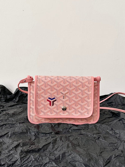 CARTERA DE BOLSILLO PLUMET 20 DE LONA GOYARDINA ROSA Y ADORNOS DE PIEL DE CORDERO