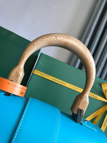 BOLSO SA?GON PM 28 EN LONA GOYARDINE AZUL CLARO Y PIEL DE BECERRO