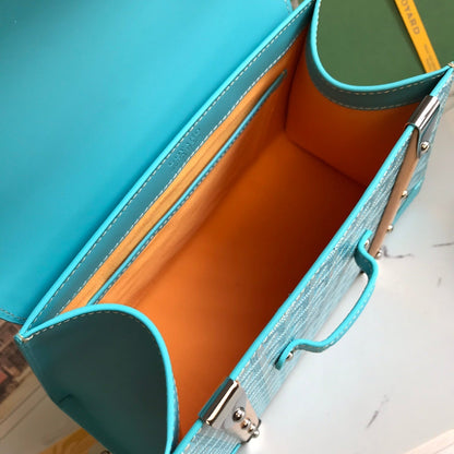 BOLSO SA?GON PM 28 EN LONA GOYARDINE AZUL CLARO Y PIEL DE BECERRO