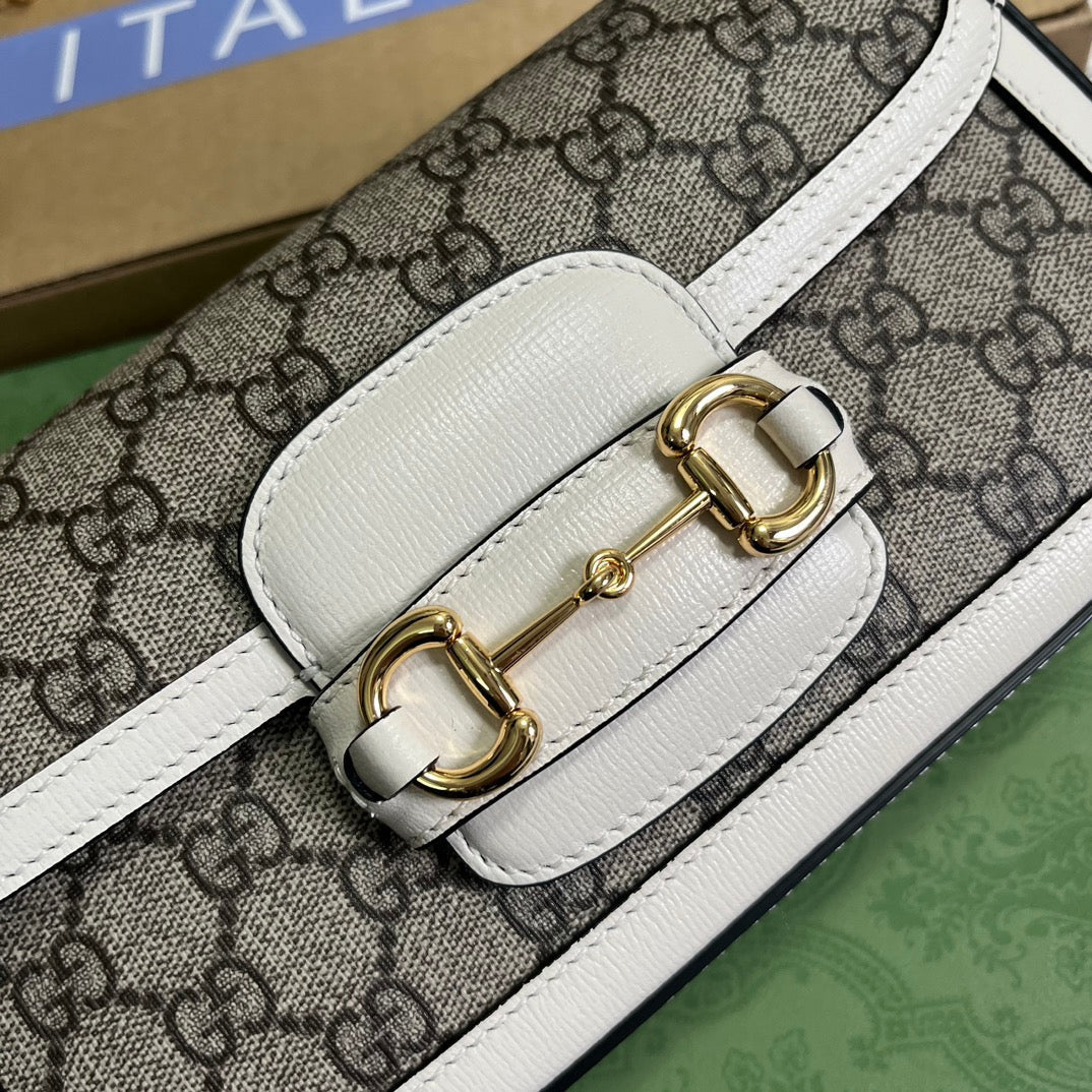 BOLSO GG HORSEBIT 1955 24 EN LONA BEIGE Y PIEL DE BECERRO BLANCA