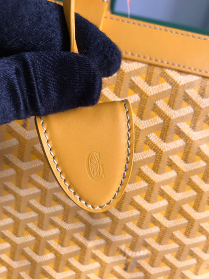 BOLSO BELLECHASSE BIAUDE PM 36 EN LONA GOYARDINE AMARILLA Y RIBETE DE PIEL DE BECERRO