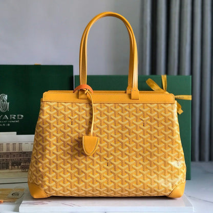 BOLSO BELLECHASSE BIAUDE PM 36 EN LONA GOYARDINE AMARILLA Y RIBETE DE PIEL DE BECERRO