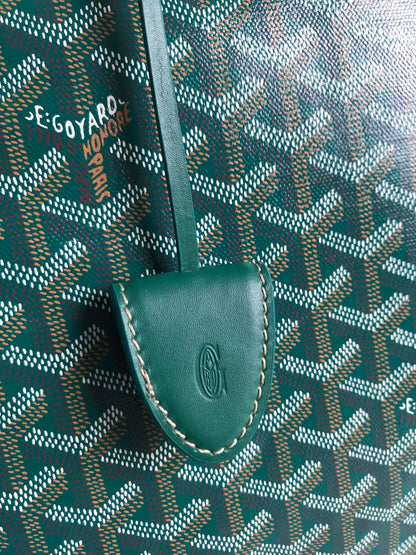 BOLSO BELLECHASSE BIAUDE PM 36 EN LONA GOYARDINE VERDE Y RIBETE DE PIEL DE BECERRO