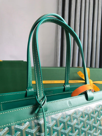 BOLSO BELLECHASSE BIAUDE PM 36 EN LONA GOYARDINE VERDE Y RIBETE DE PIEL DE BECERRO
