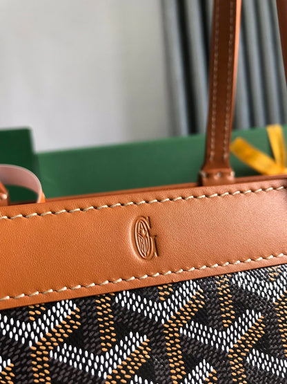 BOLSO BELLECHASSE BIAUDE PM 36 EN LONA GOYARDINE NEGRA Y RIBETE DE PIEL DE BECERRO COLOR MARRÓN