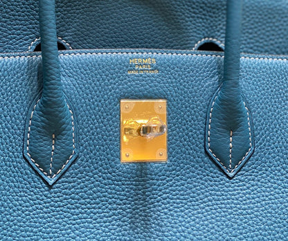 BOLSO HM BIRKIN DE 35 CM CON HERRAMIENTAS EN ORO CERULEAN TOGO