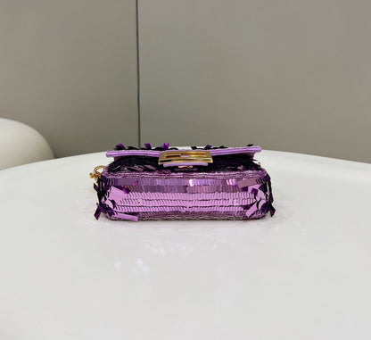 BAGUETTE MINI 19 IN PERIWINKLE PURPLE SEQUINS GOLD HARDWARE