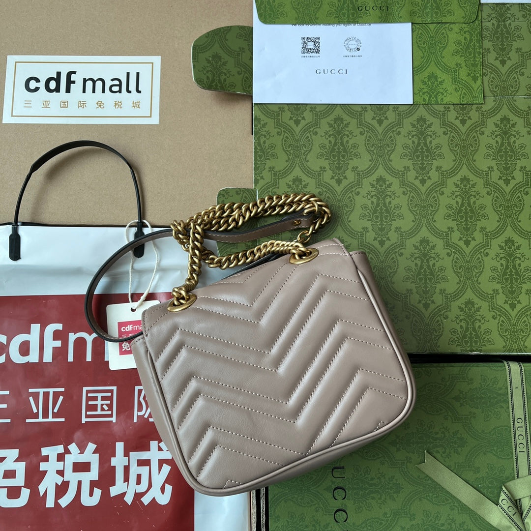 gg marmont mini 18cm dark nude calfskin gold hardware