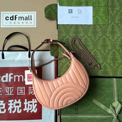 gg marmont demi-lune 21 cm cuir de veau pêche accastillage doré