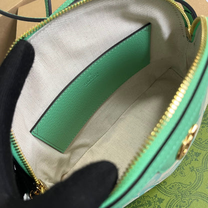 Bolsa de cosméticos grande Ophidia de 24 cm, lona con monograma beige y verde