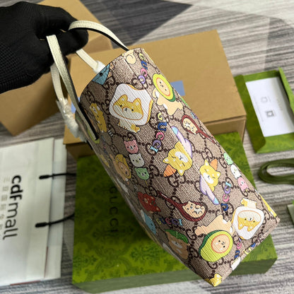 BOLSO TOTE GG PEQUEÑO 21 CON ESTAMPADO DE ANIMALES EN LONA BEIGE