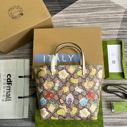 BOLSO TOTE GG PEQUEÑO 21 CON ESTAMPADO DE ANIMALES EN LONA BEIGE