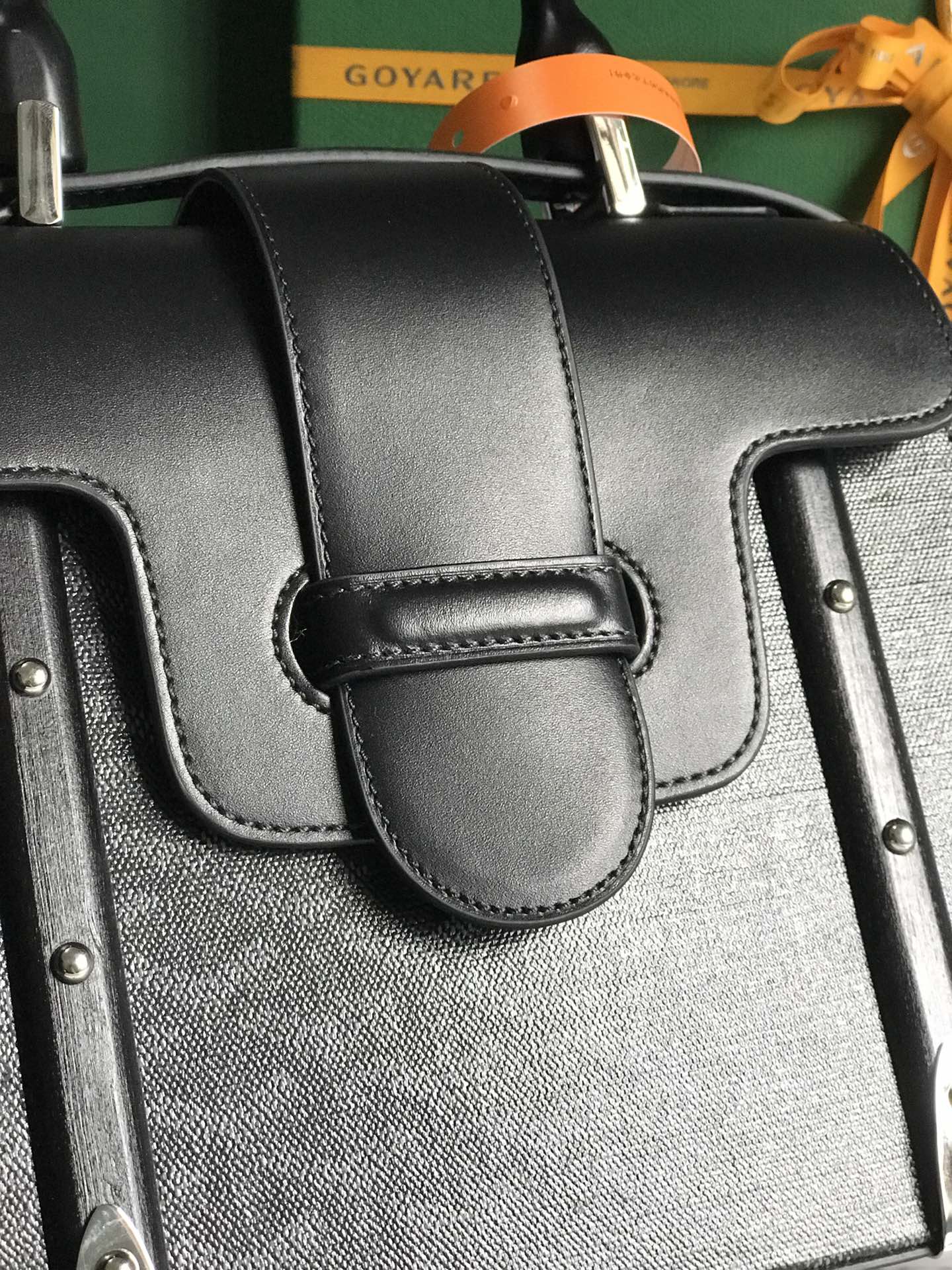 SA?GON PM BAG 28 IN BLACK GOYARDINE CANVAS AND CALFSKIN