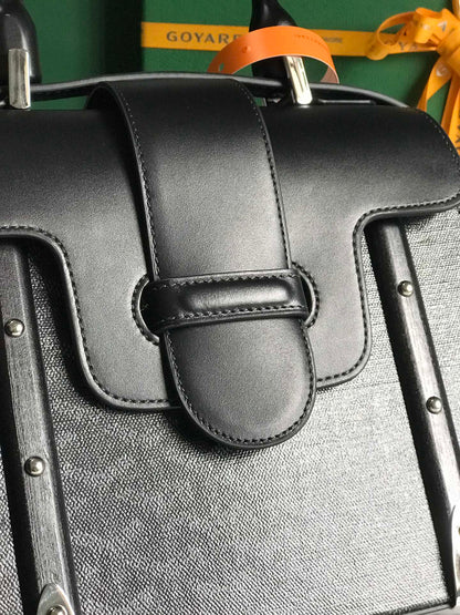 SA?GON PM BAG 28 IN BLACK GOYARDINE CANVAS AND CALFSKIN